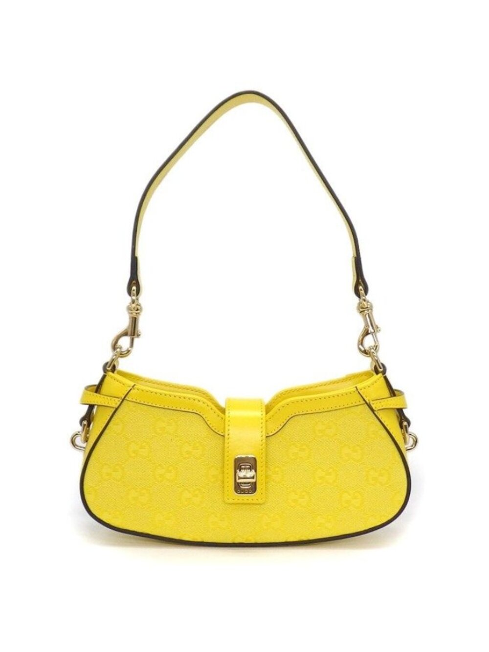 Gucci Shoulder Bag Moonside Mini Fadge Yellow GG Canvas Leather Silver